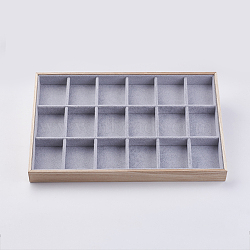 Cuboid Wood Ornament Displays, Covered with Velvet, 18 Compartments, Light Grey, 35x24 x3.1cm(ODIS-K002-02)