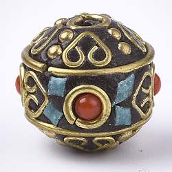 Handmade Indonesia Beads, with Brass Findings, Rondelle, Golden, Red, 15~16x14mm, Hole: 1.4mm(IPDL-S053-124)
