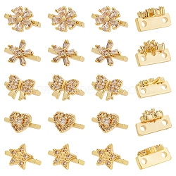 20Pcs 5 Style Rack Plating Brass Pave Clear Cubic Zirconia Flower Slide Charms, Cadmium Free & Lead Free, Long-Lasting Plated, Flower/Star/Heart/Bowknot, Real 18K Gold Plated, 6~7x10x5~6.5mm, Hole: 1.4mm, 4pcs/style(KK-BC0012-86)