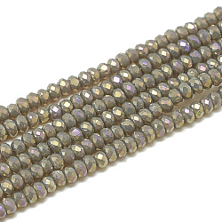 Electroplate Opaque Solid Color Glass Beads Strands, Faceted, Rondelle, Coffee, 2.5x1.5mm, Hole: 0.8mm, about 160~165pcs/strand, 13.78 inch~14.17 inch(35~36cm)(X-EGLA-Q112-B14)