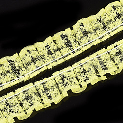 Organza Lace Trim, Pleated/Double Ruffle Ribbon, Yellow, 23~28mm, 50m/bundle(ORIB-S047-06F)
