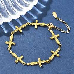 201 Stainless Steel Link Bracelets for Women, Real 18K Gold Plated, Cross, 7-1/4 inch(18.5cm), Link: 23x11.5x2.5mm(BJEW-Z103-01G-02)