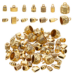 Nbeads 70pcs 7 styles Tibetan Style Alloy Cord Ends, End Caps, Column & Cone, Antique Golden, 10~17x6.5~15x4.5~15mm, Hole: 2~7mm, 10Pcs/style(FIND-NB0004-50)