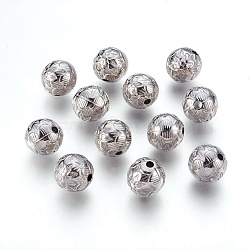 CCB Plastic Beads, Round with Flower, Platinum, 10mm, Hole: 1.5mm(CCB-E056-11P)