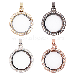 CHGCRAFT 4Pcs 4 Colors Alloy Photo Frame Pendants, with Crystal Resin Rhinestone, Cadmium Free & Lead Free, Flat Round, Mixed Color, 30mm(ALRI-CA0001-006A)