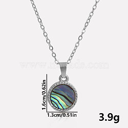 Stylish 304 Stainless Steel Pave Natural Paua Shell Flat Round Pendant Necklaces Simple Design Jewelry, Stainless Steel Color, Pendant: 1.6x1.3cm(DP7329-1)
