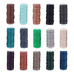 15 Rolls 15 Colors Sewing Threads, Flat Durable Strong Bounded, Polyester Leather Sewing Waxed Thread, Colorful, 0.45mm, about 43.74 Yards(40m)/Roll, 1roll/color(YC-WH0010-02)