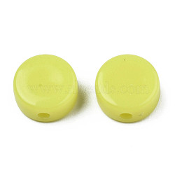 Opaque Acrylic Beads, Flat Round, Green Yellow, 10x5mm, Hole: 1.8mm, about 1300pcs/500g(SACR-N014-002F)