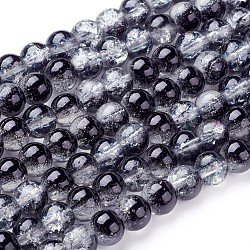 Spray Painted Crackle Glass Beads Strands, Round, Two Tone, Black, 6mm, Hole: 1.3~1.6mm, about 133pcs/strand, 31.4 inch(CCG-Q002-6mm-11)
