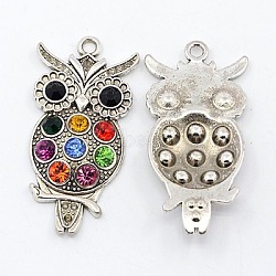 Tibetan Style Pendants, Cadmium Free & Nickel Free & Lead Free, Halloween Owl, Antique Silver, 48x24x5mm(PALLOY-ZN-47715-AS-FF)