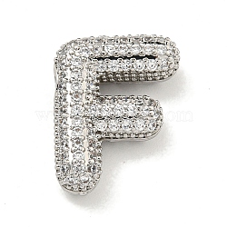 Platinum Plated Brass Micro Pave Cubic Zirconia Pendants, Letter Charms, Letter F, 16x20x6mm, Hole: 3.5x2.5mm(KK-L073-001P-F)