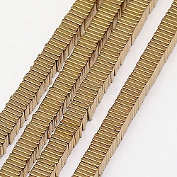 Electroplate Non-magnetic Synthetic Hematite Heishi Beads Strands, Thin Slice Flat Square Beads, Grade A, Golden Plated, 3x3x1mm, Hole: 1mm, bout 400pcs/strand, 16 inch(X-G-J171A-3x3mm-06)