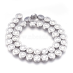 Autumn Theme Non-magnetic Synthetic Hematite Bead Strands, Flat Round with Maple Leaf, Platinum Plated, 9.5~10.5x4mm, Hole: 1mm, about 41pcs/strand, 15.9 inch(40.5cm)(G-I208-12-G)