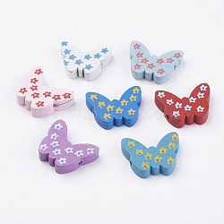 Natural Wood Printed Beads, Dyed, Butterfly with Star, Mixed Color, 17x22x5mm, Hole: 2mm(X-WOOD-Q030-29)