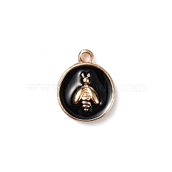 Alloy Enamel Pendants, Flat Round with Bee, Black, 14x11x3.5mm, Hole: 1.6mm(ENAM-CJC0013-05F)