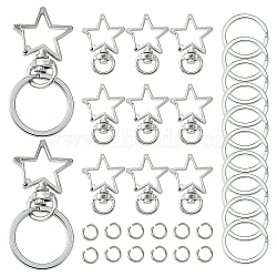 DIY Keychain Making Finding Kits, Including Star Shape Zinc Alloy Swivel Lobster Clasps, Iron Split Key Rings, Platinum, 34x24x6mm, Hole: 5x9mm, 25pcs(DIY-YW0009-47)