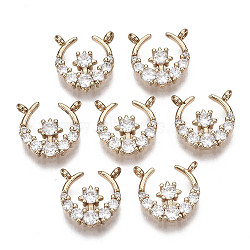 Brass Micro Pave Cubic Zirconia Pendants, Long-Lasting Plated, Moon with Star, Light Gold, Clear, 12x12.5x2.5mm, Hole: 1.2mm(X-KK-R111-074)