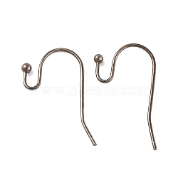 Brass Hook Ear Wire, Lead Free and Cadmium Free, Gunmetal, Size: about 11mm wide, 22mm long, 0.75mm thick, Ball: 2mm in diameter(X-J0JQN-B)