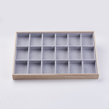 Cuboid Wood Ornament Displays, Covered with Velvet, 18 Compartments, Light Grey, 35x24 x3.1cm