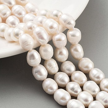 Natural Cultured Freshwater Pearl Beads Strands, Grade A, Rice, Snow, 9~10mm, Hole: 0.6mm, about 19pcs/strand, 6.69~6.89''(17~17.5cm)