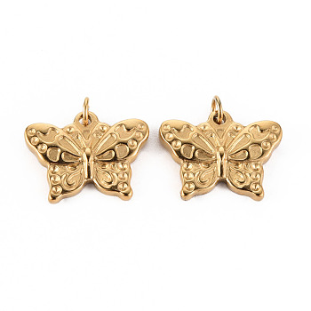 304 Stainless Steel Pendants, with Jump Rings, Butterfly, Real 14K Gold Plated, 16x20x3mm, Hole: 4mm