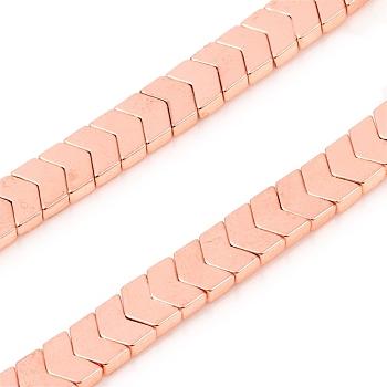Electroplated Non-magnetic Synthetic Hematite Beads Strands, Arrow, Rose Gold Plated, 4.5x6x2mm, Hole: 0.7mm, about 119pcs/Strand, 16.54 inch(42cm)