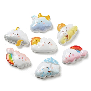 Weather Theme Opaque Resin Cabochons, Cartoon Funny Cloud, Mixed Color, 15~19.5x22~25x6~7.5mm