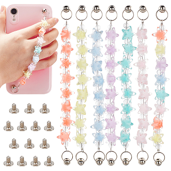 PandaHall Elite 7Sets 7 Color Plastic Star Beaded Chain, with Iron Screw Nuts and Screws, for DIY Keychains, Phone Case Decoration, Jewelry Accessories, Platinum, Mixed Color, 17x1.65x0.95cm, 1 set/color