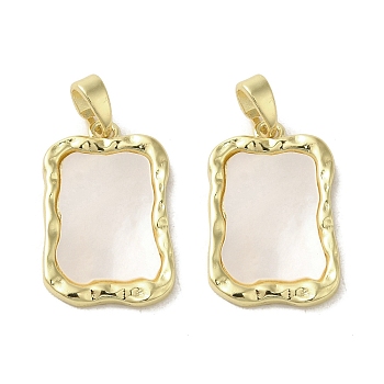 Brass Pave Shell Pendants, Geometric Charms, Real 18K Gold Plated, Rectangle, 20.5x13x2mm, Hole: 3x5mm