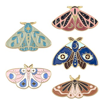 5Pcs 5 Style Alloy Enamel Brooches, Enamel Pin, with Butterfly Clutches, Butterfly, Golden, Mixed Color, 14~20x27.5x9.5mm, Pin: 1mm, 1pc/style