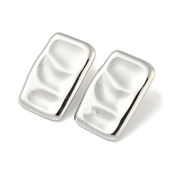 304 Stainless Steel Stud Earrings, Rectangle, Stainless Steel Color, 30x19mm