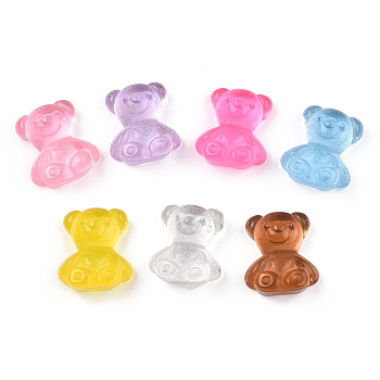 Transparent Resin Bear Cabochons, with Glitter Powder, Mixed Color, 21.5x18.5x9.5mm