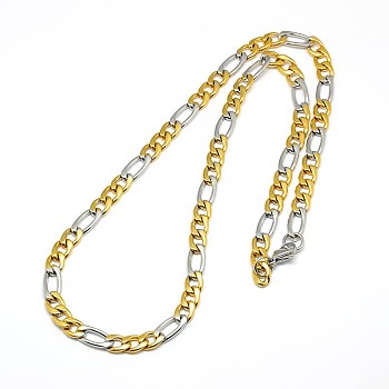 Fashionable Matte 304 Stainless Steel Figaro Chain Necklaces for Men, with Lobster Claw Clasps, Mixed Color, 21.85 inch~23.62 inch(55.5~60cm)x7mm