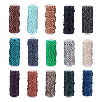 15 Rolls 15 Colors Sewing Threads, Flat Durable Strong Bounded, Polyester Leather Sewing Waxed Thread, Colorful, 0.45mm, about 43.74 Yards(40m)/Roll, 1roll/color