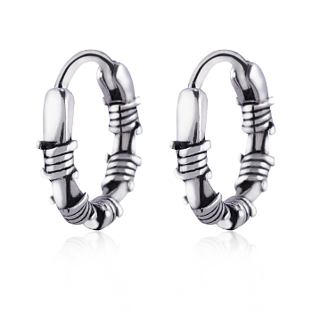 316 Stainless Steel Thorns Hoop Earrings for Men Women, Antique Silver, 15x15x3mm, Pin: 1mm