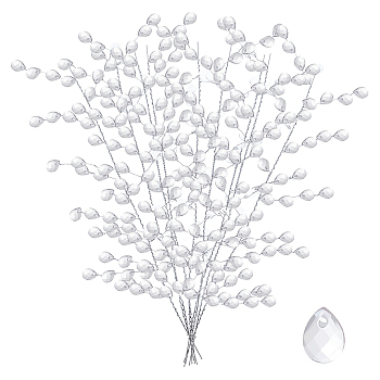 Transparent Acrylic Teardrop Pendant Branches, Wedding Party Decorations, with Iron Wires, Silver, 300~305x1.5~100mm