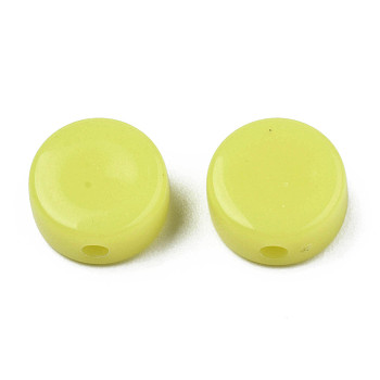 Opaque Acrylic Beads, Flat Round, Green Yellow, 10x5mm, Hole: 1.8mm, about 1300pcs/500g