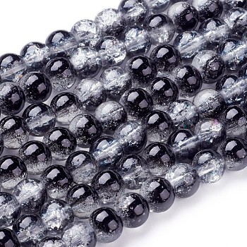 Spray Painted Crackle Glass Beads Strands, Round, Two Tone, Black, 6mm, Hole: 1.3~1.6mm, about 133pcs/strand, 31.4 inch
