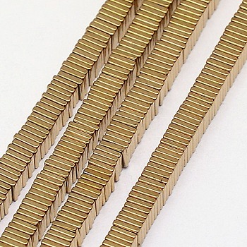 Electroplate Non-magnetic Synthetic Hematite Heishi Beads Strands, Thin Slice Flat Square Beads, Grade A, Golden Plated, 3x3x1mm, Hole: 1mm, bout 400pcs/strand, 16 inch