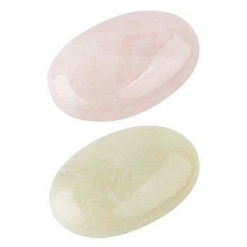 2Pcs 2 Styles Natural Rose Quartz & Serpentine Massage Tool, Oval Shape Massage Stones for Spa Relaxing, 60~60.5x40.5x20.5mm, 1pc/style