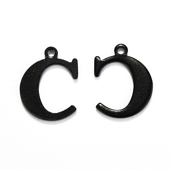 304 Stainless Steel Alphabet Charms, Electrophoresis Black, Letter.C, 12x9.5x1mm, Hole: 1mm