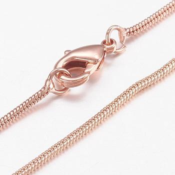 Brass Round Snake Chain Necklaces, with Lobster Claw Clasps, Real Rose Gold Plated, 17.71 inch(45cm)