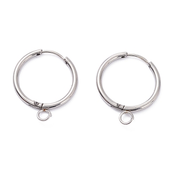 201 Stainless Steel Huggie Hoop Earring Findings, with Horizontal Loop and 316 Surgical Stainless Steel Pin, Stainless Steel Color, 21.5x17x1.5mm, Hole: 2.5mm, Pin: 1mm