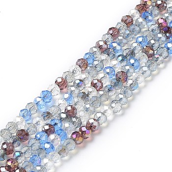 Glass Beads Strands, Faceted, Rondelle, Aqua, 3.5~4.5x3~4mm, Hole: 0.5mm, about 92~125pcs/strand, 13.39~17.44''(34~44.3cm)