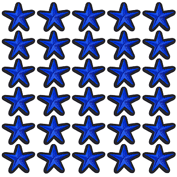 100Pcs Computerized Embroidery Cloth Iron On Patches, Costume Accessories, Appliques, Star, Blue, 35x39x1.5mm