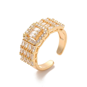 Brass Micro Pave Cubic Zirconia Open Cuff Rings, Cuboid, Inner Diameter: 18mm