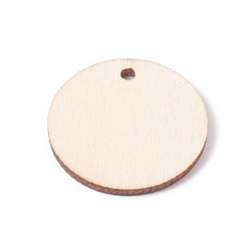 Unfinished Natural Poplar Wood Pendants, Undyed, Flat Round, BurlyWood, 29.5x2.5mm, Hole: 2.5mm