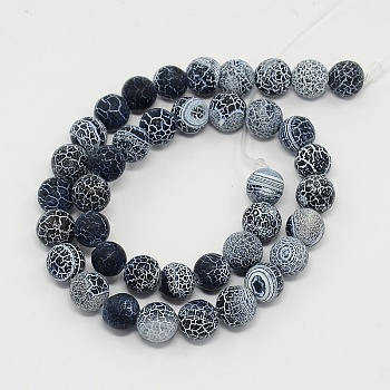 Gemstone Beads Strands, Natural Weathered Agate/Crackle Agate, Round, Grade A, Dyed, Black, 14mm, about 28pcs/strand, 16 inch