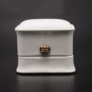 PU Leather Ring Box, Flip Box, Square, White, 5.85x5.8x4.9cm