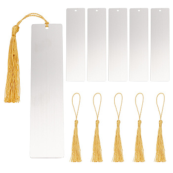 DIY Blank Bookmark Making Kit, Including Stainless Steel Rectangle Hanging Tags with Hole, Polyester Tassel Decorations, Stainless Steel Color, 12Pcs/box